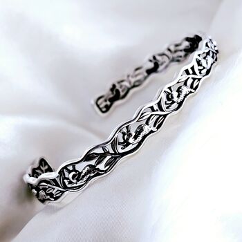 Rabbit Carved Sterling Silver Open Cuff Bracelet, 4 of 5