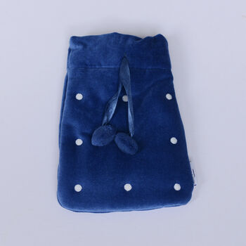 Cerulean Blue Velvet Embroidered Mini Hot Water Bottle, 2 of 3