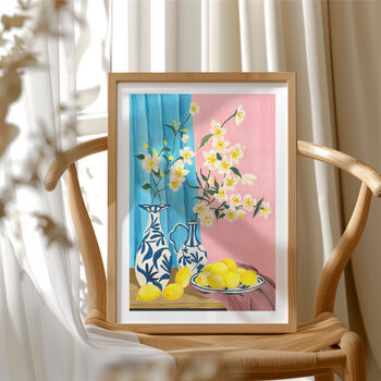 Flowers And Lemons Wall Art | Hand Painted Botanical Still Life Print, 5 of 11