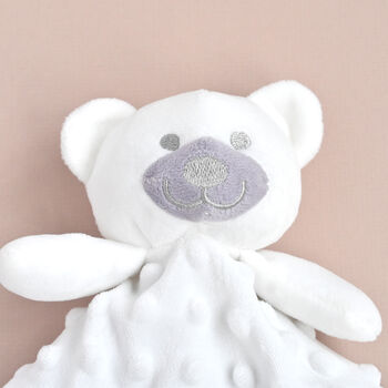 Personalised White Teddy Comforter With Stars And Moon, 2 of 6