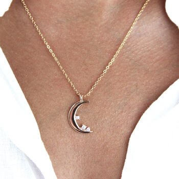 Sterling Silver Moon And Diamante Star Necklace, 5 of 10