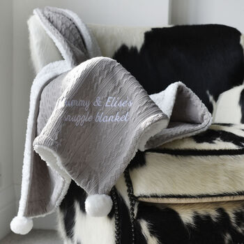 Personalised Grey Cable Knit Pom Pom Blanket, 4 of 12