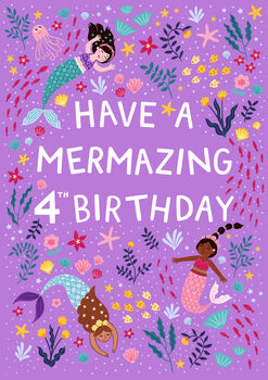 Mermaid Birthday Card, Girls 4th Birthday Card, 3 of 3
