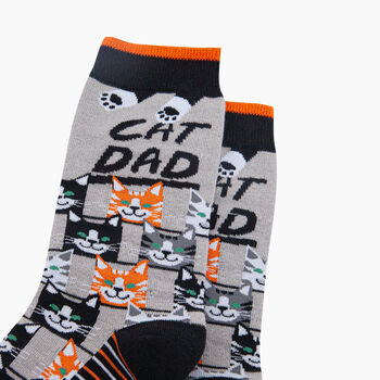 Cat Dad Combed Cotton Novelty Socks In Grey/Black, 2 of 4