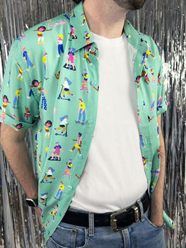 90s People Illustrated Pattern Button Up Shirt, 4 of 4