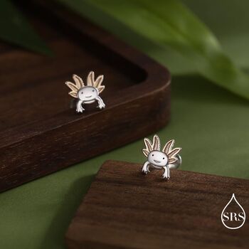 Tiny Axolotl Internally Threaded Flat Back Earrings In Sterling Silver, 6 of 10