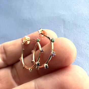 Gold Plated Sterling Silver Multicolour Hoop Earrings, 5 of 10