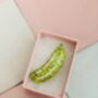 Green Pickle Glitter Resin Brooch / Gift For Pickle Lovers / Gherkin Inspired Jewellery / Dill Pickle Brooch, thumbnail 3 of 6