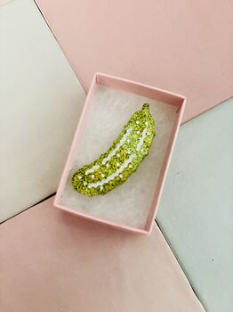 Green Pickle Glitter Resin Brooch / Gift For Pickle Lovers / Gherkin Inspired Jewellery / Dill Pickle Brooch, 3 of 6
