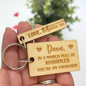 Personalised Valentine’s Novelty Wooden Keyring, 2 of 5