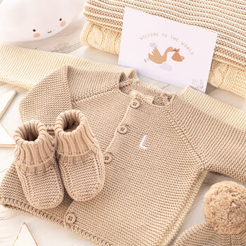 Luxury Cotton Pale Pink Baby Cardigan And Booties Set, 2 of 11