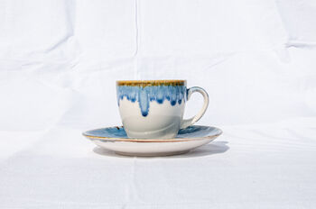 Blue Set Of Two Porcelain Espresso Cups Saucers Set, 4 of 7