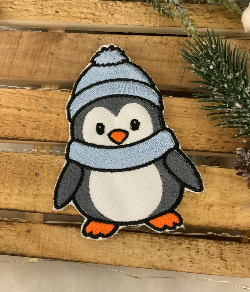 Cute Christmas Penguin Embroidered Fabric Patch, 1 of 2