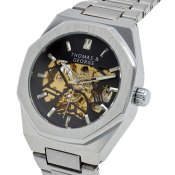 Mens Watch Automatic Skeleton Watch London Silver Edition, 3 of 7