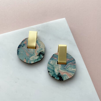 Marble And Gold Circle Stud Earrings, 4 of 9