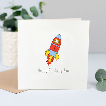 Rocket Birthday Card Personalised With Name And Age, 2 of 3
