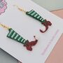 Red And Green Elf Legs Christmas Glitter Resin Earrings, thumbnail 3 of 4