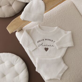 Personalised Hello World Knitted Baby Set, 3 of 3