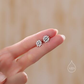 Sterling Silver Tiny Daisy Flower Stud Earrings, 4 of 12