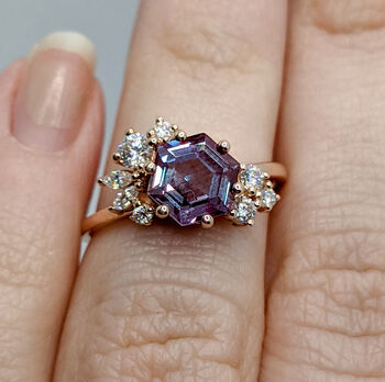 Alexandrite Solid Rose Gold Engagement Ring, 4 of 6