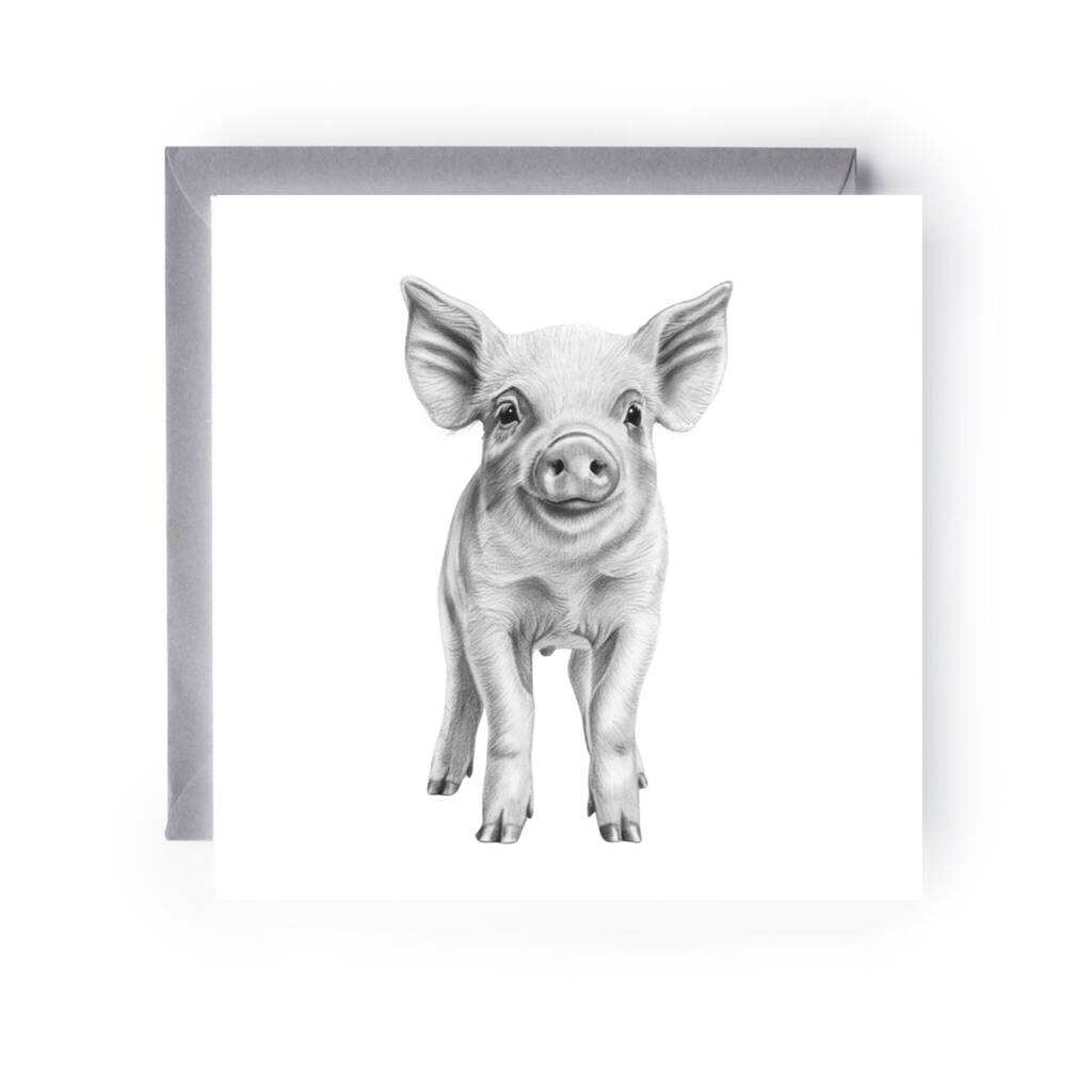 Adorable Hand Drawn Pig Greeting Card