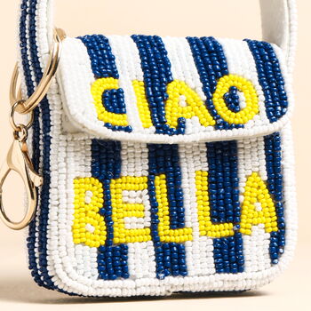 Beaded 'Ciao Bella' Mini Handbag Keyring And Bag Charm, 2 of 3