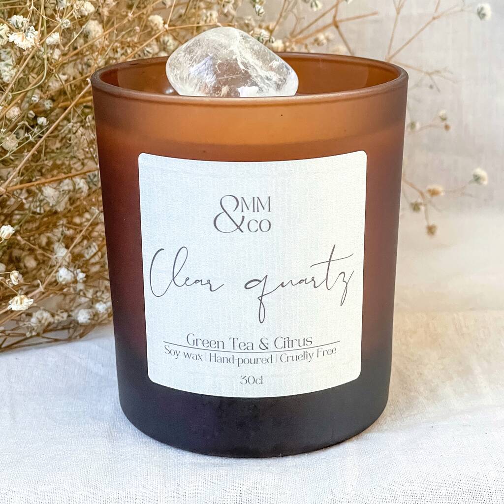 Clear Quartz Luxury Crystal Infused Soy Candle By Omm & Co