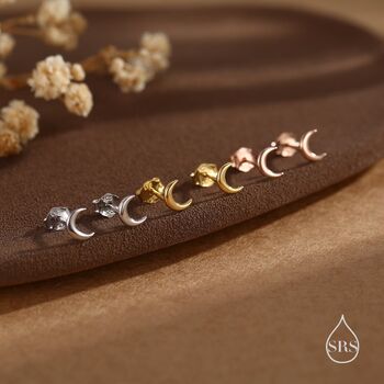 Sterling Silver Tiny Moon Internally Threaded Flat Back Earrings, 2 of 9