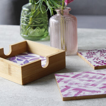 Set Of Bamboo Coasters And Holder For Her, 9 of 12