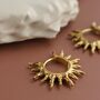 18k Gold Plated Hammered Sun Hoop Earrings, thumbnail 5 of 7