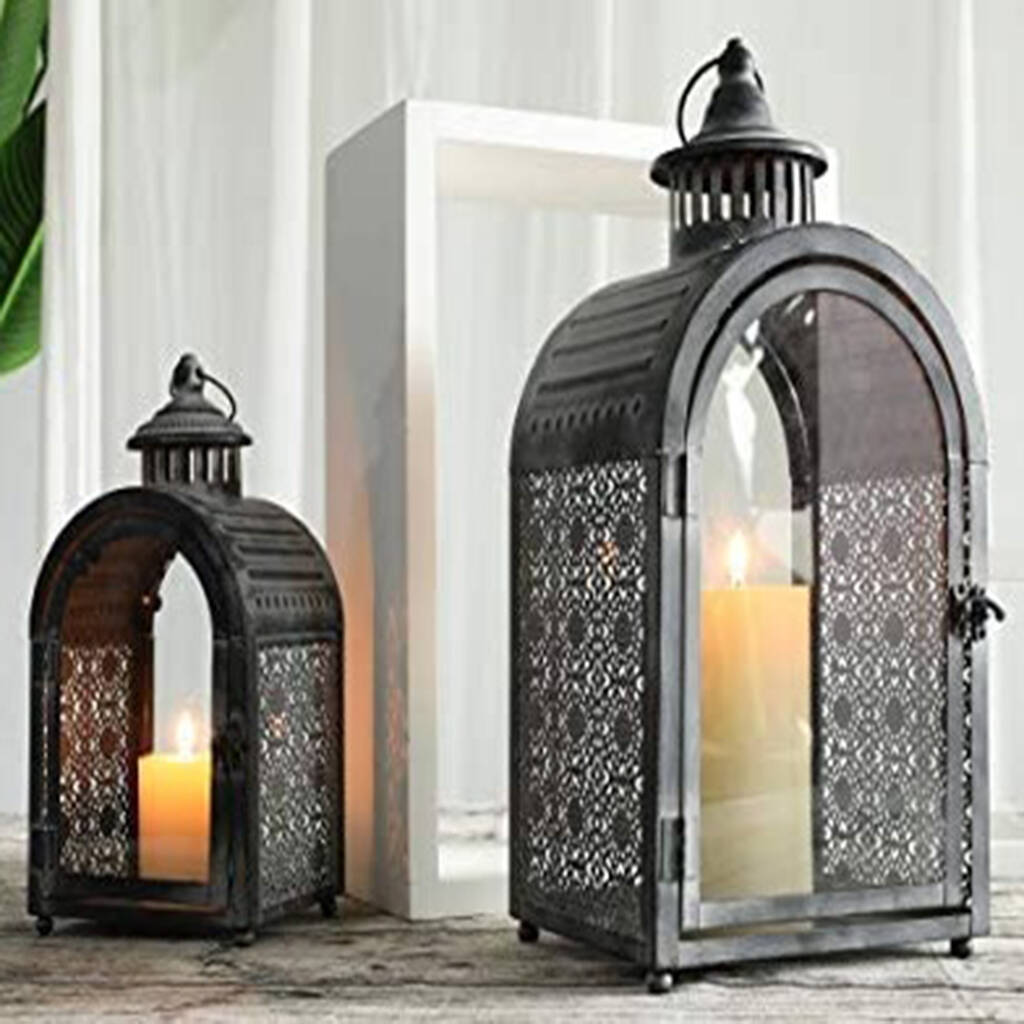 Pack Of Two Decorative Lanterns Metal Candle Holder, 1 of 4