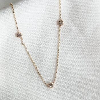 Three Diamond Station Necklace In Solid Gold, 4 of 5
