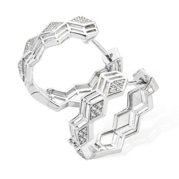 925 Sterling Silver Designer Art Deco Triangle Hoops, 2 of 4