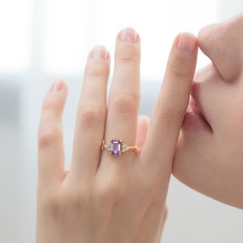 Lavender Amethyst Emerald Cut Ring In Silver And Gold Vermeil, 5 of 12