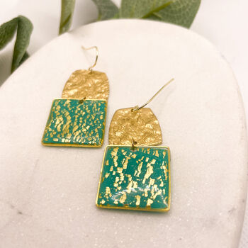 Aqua Gold Flake Statement Drop Earrings For Her, 3 of 10