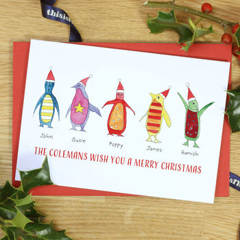 Personalised Rainbow Penguin Family Christmas Cards, 2 of 3