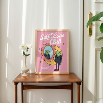 'Self Love Club' Pink Frog Wall Print, 5 of 8