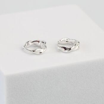 Sterling Silver Tiny Twisted Huggie Hoop Earrings, 3 of 4