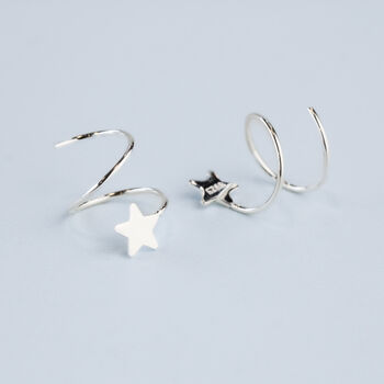 Sterling Silver Star Spiral Hoop Earrings, 4 of 5
