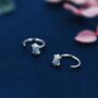 Sterling Silver Minimalist Opal Marquise Huggie Hoop Threader Earrings, thumbnail 6 of 11