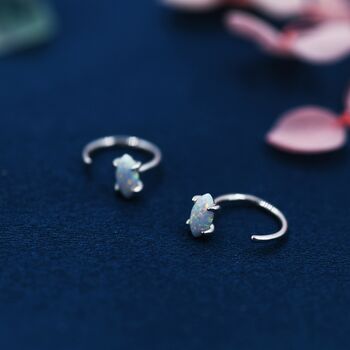Sterling Silver Minimalist Opal Marquise Huggie Hoop Threader Earrings, 6 of 11