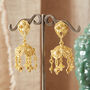 Gold Plated Filigree Bell Shape Stud Drop Earrings, thumbnail 7 of 8