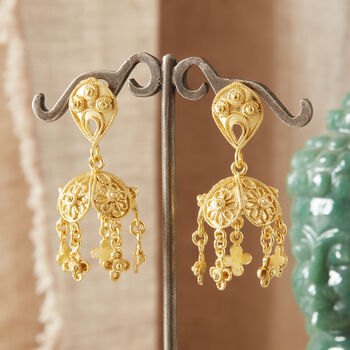 Gold Plated Filigree Bell Shape Stud Drop Earrings, 7 of 8