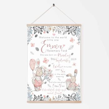 Personalised Keepsake Birth Print Floral Rabbits, 5 of 7