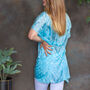 Aquamarine Blue Luxury Silk Embroidered Kaftan Top, thumbnail 5 of 5