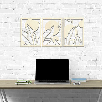 Trio Wooden Leaves Art Panels Set Sleek Decor Accent, 7 of 8