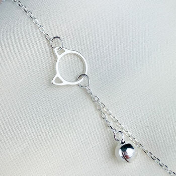 Sterling Silver Cat Bracelet With Hanging Bell Charm, 5 of 6