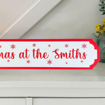 Personalised Red And White Snowflake Christmas Sign Decoration, 4 of 5
