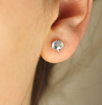 Tiny Sterling Silver Mismatched Shell Stud Earrings, 2 of 7