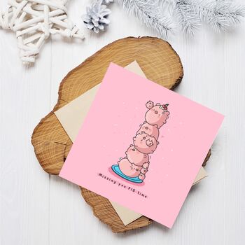 Cute Pig Stack Greetings Card, 5 of 9